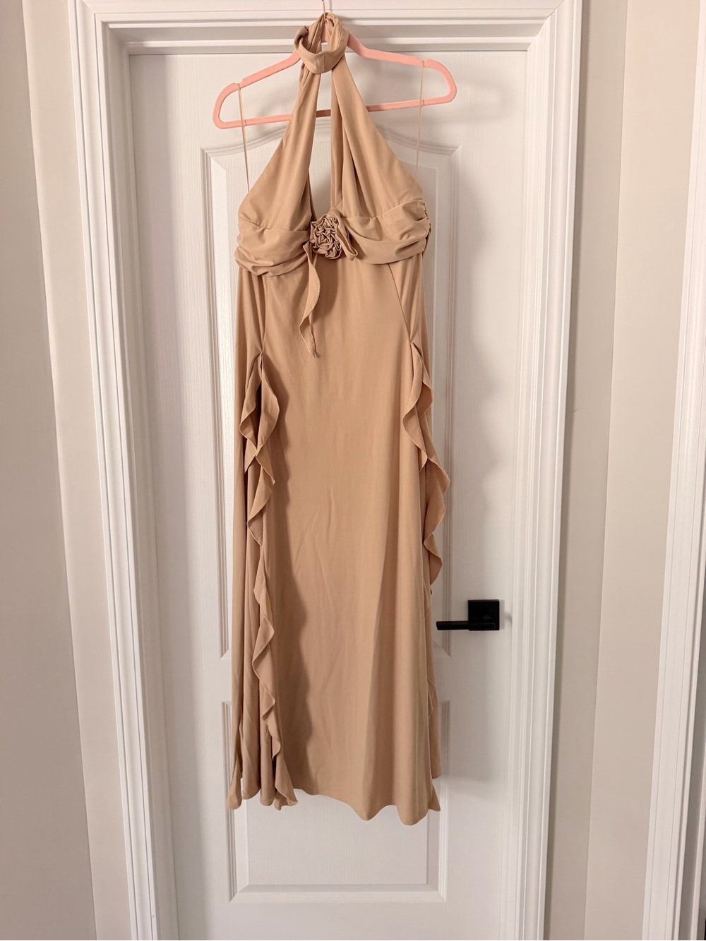 WeWoreWhat Strapless Halter Ruffle Dress in Beige
